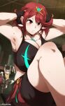 3girls alluring big_breasts high_res nia nintendo pinkseito poppi_&alpha; poppi_(xenoblade) pyra red_eyes red_hair short_hair sit-ups sportswear sweat thick_thighs wide_hips working_out xenoblade_(series) xenoblade_chronicles_2