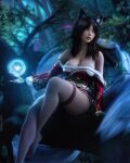 ahri_(league_of_legends) cat_ears cat_eyes kimono league_of_legends magic_user orb sitting therealzoh thighs