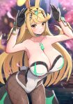  1girl 1girl adapted_costume alluring alternate_costume ass bangs big_breasts blonde_hair blush bunny_ears bunny_girl bunny_hood bunnysuit cleavage core_crystal earrings embarrassed female_only gold_eyes gonzarez hair_ornament highleg_leotard hips item leggings leotard long_hair looking_at_viewer mythra nintendo revision slim_waist swept_bangs thick_thighs thighs tiara white_leotard wide_hips xenoblade_(series) xenoblade_chronicles_2 