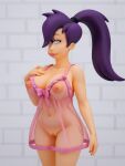  1girl ai_generated big_breasts erect_nipples female_only futurama negligee see-through shaved_pussy thighs turanga_leela 