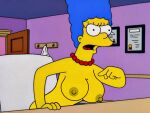  black_eyes blue_hair breasts fox marge_simpson milf necklace nipples open_mouth the_simpsons yellow_skin 