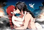 1boy 2_girls black_hair breasts fairy_tail glasses irene_belserion kissing madara_uchiha nipples nude nude_female nude_male red_hair sex