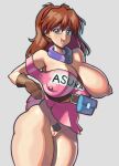 1girl artist_name asuka_langley_souryuu breasts_out_of_clothes breasts_outside dragon_ball dragon_ball_super dragon_ball_z edu_pompom_(artist) evangelion female_only pubic_hair pussy