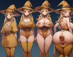  ai_generated back_view big_breasts breasts dildo dildo_in_ass looking_back magic magical_girl multiple_views nipple_piercing smile topless various_positions witch witch_hat 