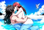 1boy 1girl black_hair breasts couple cowgirl_position irene_belserion kissing madara_uchiha nipples nude nude_female nude_male red_hair sex