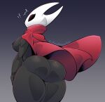  1girl 2023 anthro areola arthropod ass big_ass big_breasts black_body breasts cloak empty_eyes exposed_breasts female_only from_behind hollow_knight hornet_(hollow_knight) insects looking_at_viewer looking_back mask mostly_nude nipple nude_female red_cloak redpandabobana sideboob standing team_cherry thick_thighs wide_hips 