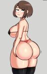  1girl 1girl 1girl :3 ass back_view big_breasts bikini breasts brown_hair bunnyayumi female_only huge_breasts large_ass looking_at_viewer looking_back simple_background smile smug swimsuit thong twitch twitch.tv twitter 
