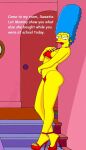  ass blue_hair bra breasts erect_nipples_under_clothes high_heels marge_simpson the_simpsons thighs thong yellow_skin 