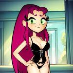 1girl ai_generated alien alien_girl alien_humanoid big_breasts bracelet breasts cartoon_network cats62 dc female green_eyes grin happy koriand&#039;r leotard long_hair long_hair_female looking_away pink_hair smile solo solo_female solo_focus starfire teen_titans teen_titans_go thick_thighs thighs