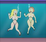  20th_century_fox 2girls ahe_gao american_dad asphyxiation bikini bikini_bottom blonde_hair breast breast_squish breasts breasts_on_glass cameltoe crossover drown drowning family_guy female francine_smith glass high_heels lois_griffin red_hair sexfightfun shoes submerged underwater water window 