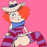 ass cowgirl long_gone_gulch pussy rawhide red_hair ripped_pants spread_legs vector_art