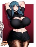 1girl abs athletic_female big_breasts blue_eyes byleth_(female) byleth_(fire_emblem) byleth_(fire_emblem)_(female) edelgard_von_hresvelg expressionless female_abs female_only fire_emblem fire_emblem:_three_houses fit_female long_hair naughty_face nintendo seductive solo_focus teal_hair tensa-zangitsu thick_thighs