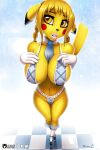 1girl big_ass big_breasts bikini pikachu platform_shoes schoolgirl seductive tailsrulz yellow_hair yellow_skin