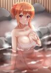  1girl alluring big_breasts cleavage hot_spring naked_towel onsen orange_hair yahari_ore_no_seishun_lovecome_wa_machigatteiru. yuigahama_yui&#039;s_mother 