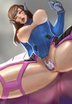 1girl ahegao artist_request big_breasts blizzard_entertainment breasts crotch d.va d.va_(overwatch) female_only from_below overwatch spread_legs topless topless_female