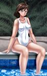  ace_attorney ahoge alternate_outfit blue_eyes brown_hair poolside ryusuke_kyte_hagane school_swimsuit swimsuit trucy_wright 