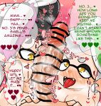  1boy 2_girls 2girls agent_3_(splatoon) amber_eyes aroused asking_for_it asking_for_sex bar_censor begging blush breasts callie_(splatoon) censored censored_penis cock_hungry cock_worship dialogue drooling english_text fangs ffm_threesome floating_heart harem huge_cock imminent_fellatio light-skinned_female light-skinned_male looking_at_penis marie_(splatoon) multiple_girls musky_cock nipples nude open_mouth penis penis_awe pov precum_drip smelling_penis sniffing_penis splatoon spoken_heart squid_sisters submissive submissive_female sweat tentacle_hair tongue_out veiny_penis visible_breath 