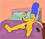  blue_hair blue_pubic_hair breasts erect_nipples marge_simpson nude pubic_hair pussy spread_legs tabbypurr the_simpsons thighs yellow_skin 
