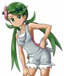  1girl animated apron areolae armpits ass bare_shoulders belly bent_over blush breasts cleavage cleft_of_venus clothed creatures_(company) dark-skinned_female dark_skin eld_(ljhlee12) eraser erect_nipples eyelashes female female_only flower game_freak green_eyes green_hair hairband hand_on_hips hand_on_leg human long_hair looking_at_viewer mallow_(pokemon) music navel nintendo nipples nude nude_filter pink_shirt pokemon_(anime) pussy shirt smile sound standing twintails video 