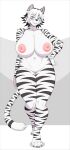 1girl big_ass big_breasts black_hair cute evov1 posing puffy_nipples tail tiger white_hair white_skin white_tiger