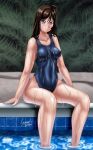  ace_attorney ahoge alternate_outfit blue_eyes brown_hair poolside ryusuke_kyte_hagane school_swimsuit swimsuit trucy_wright wet 