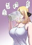 1girl big_breasts blonde_hair cum_in_container cynthia_(pokemon) drinking_cum hair_ornament long_hair pokemon protohotel_game