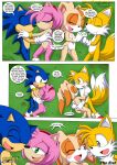 2_tails amy_rose anthro anthro_on_anthro bbmbbf black_nose blue_fur blush bodily_fluids bunny colored_background comic cream_the_rabbit cum cum_in_pussy daytime female fox fur furry gloves grass hedgehog looking_at_another male male/female mammal miles_&quot;tails&quot;_prower mobius_unleashed palcomix pussy sega sonic_the_hedgehog sonic_the_hedgehog_(series) tails_the_fox text text_bubble video_games yellow_fur