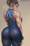 17:30 1girl ass ass_crack ass_focus big_ass booty brown_hair chun-li cutesexyrobutts dat_ass female_only hand_on_thigh looking_at_viewer muscular_female sideboob simple_background solo_focus thicc thick_thighs thighs