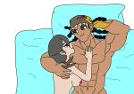 abs after_sex armpits arms_behind_head bed biceps big_muscles bodybuilder cuddling grin hunk mindy_(yu-gi-oh!_gx) muscle muscular_armpits muscular_male nude romantic straight tyranno_hassleberry yu-gi-oh! yu-gi-oh!_gx