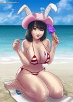  bikini breasts bunny_ears bunnyayumi exposed_breasts huge_breasts looking_at_viewer one-piece_swimsuit smile streamer swimsuit twitch.tv twitter 