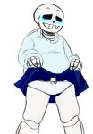 2015 animated_skeleton blue_blush blush bow_panties chubby looking_at_viewer monster panties sans sans_(undertale) skeleton skirt skirt_lift skirt_up slightly_chubby suckmytrombone sweater thick_thighs undead undertale undertale_(series) white_background white_panties