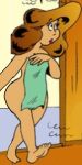  1girl barefoot brunette edit looking_up nude pieter_antonissen sabine_bergen sauna towel walking 