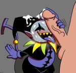 anon anonymous_male balls bottom_jevil cum cum_on_face darkner deltarune deltarune_chapter_1 faceless_male grey_background handjob jevil_(deltarune) kuruko_(artist) male male/male male_only penis pixiv_id_2377694 simple_background size_difference solid_color_background uke_jevil uncensored uncensored_penis undertale_(series) unseen_male_face yaoi