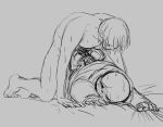 2boys animated_skeleton blush bottom_sans clothed/nude doggy_position frans_(ship) frisk frisk_(undertale) from_behind from_behind_position hooded_jacket hoodie human interspecies male_frisk male_human male_only monochrome pixiv_id_12036582 sans sans_(undertale) skeleton sketch uke_sans undertale undertale_(series)
