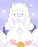 1boy 1girl 2d 2d_(artwork) anthro anthro_only asgore_dreemurr asgoriel big_breasts blue_rainy boss_monster breasts caprine closed_eyes couple digital_media_(artwork) female_focus foreskin furry furry_only genitals goat heart hetero husband husband_and_wife male/female male_pov milf monster nipples paizuri penis penis_between_breasts pov purple_background rainy_(artist) solo_focus straight toriel undertale undertale_(series) unseen_male_face video_game_character video_games white_fur wife