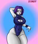 1girl arm_up armpits big_ass big_breasts boob_window breasts cameltoe cleavage curvaceous curvy dc_comics female_focus female_only goth goth_girl huge_breasts leotard lipstick pale-skinned_female pale_skin pink_eyes purple_hair pussy rachel_roth raven_(dc) small_waist suit teen_titans wide_hips young_adult zirot