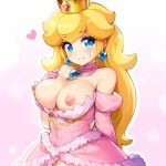  ai_generated big_breasts blonde_hair blue_eyes blue_gemstone breasts_out_of_clothes crown curvaceous dress earrings exposed_breasts female headwear jewelry long_hair looking_at_viewer mario_(series) medium_breasts nintendo pink_dress princess princess_peach qmai_(artist) sleeveless sleeveless_dress strapless_dress super_mario_bros. thighs voluptuous white_gloves wide_hips 