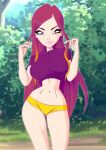 1girl blue_eyes cameltoe day female_only holding_hair legs pink_hair roxy roxy_(winx_club) t-shirt thighs tree visible_nipples winx_club zfive