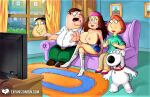  boots brian_griffin erect_nipples expansionfan family_guy glasses glenn_quagmire hat huge_breasts lois_griffin meg_griffin miniskirt multiverse_meg no_bra peter_griffin thighs topless 