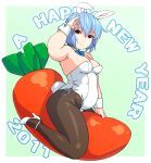  1girl 2011 animal_ears blue_hair bunny_ears bunny_tail chubby female high_heels jinroku neon_genesis_evangelion new_year pantyhose plump red_eyes rei_ayanami shoes short_hair solo tail wrist_cuffs 