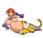  1girl aliasing big_breasts breasts breath_of_fire breath_of_fire_ii feline female hips katt large_breasts looking_at_viewer orange_hair pregnant pussy rinpoo_chuan short_hair simple_background solo tenseiani toeless_socks uncensored white_background wide_hips 