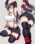  black_legwear erection_under_clothes female_only final_fantasy_vii large_breasts long_hair looking_at_viewer miniskirt multiple_views red_eyes tifa_lockhart transparent_clothing upskirt 