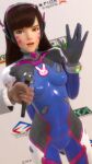  blizzard_entertainment bodysuit bouncing_breasts d.va_(overwatch) facial_mark female_pubic_hair lvl3toaster medium_breasts no_panties overwatch presenting presenting_breasts tagme uncensored webm 