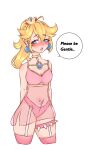 big_breasts blonde_hair blush blushing_face crown cute female_only lingerie mario_(series) nintendo princess princess_peach sexually_suggestive small_ass sockings source_request strawberry_pie_(artist) super_mario_bros. tagme talking_to_viewer white_background