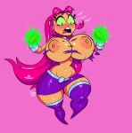  1girl areola big_breasts blush blush_lines breasts cartoon_network dango_danger dc dc_comics female_only full_body green_eyes horny horny_female huge_breasts koriand&#039;r long_hair looking_down navel nipples open_mouth partially_clothed pink_hair ripped_clothing solo_female starfire teen_titans teen_titans_go wardrobe_malfunction 