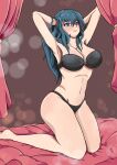  1girl alluring bare_midriff bedroom big_breasts blue_eyes blue_hair byleth_(fire_emblem)_(female) female_only fire_emblem fire_emblem:_three_houses long_hair nintendo on_bed skye_borough solo_female solo_focus teal_hair thick_thighs 