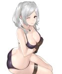  1girl alluring bikini breasts brown_eyes brown_gloves butt_crack fire_emblem fire_emblem_awakening fire_emblem_heroes gloves high_res j@ck jewelry necklace nintendo one_eye_closed purple_bikini robin_(fire_emblem) robin_(fire_emblem)_(female) swimsuit twin_tails white_hair wink 