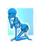 animated_skeleton bikini covering_own_mouth cozmic13 heart highres kneel looking_at_viewer monster sans sans_(undertale) skeleton solo swimsuit undead undertale undertale_(series)
