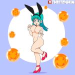  1:1_aspect_ratio 1girl animal_ears ass bangs big_breasts black_hair_ornament black_hairband blue_eyes blue_hair bottomless bouncing_breasts bow bowtie breasts bulma bulma_brief bunny_bulma bunny_ears collar_(clothes) detached_collar dragon_ball dragon_ball_(object) exposed_breasts fake_animal_ears female_only female_solo functionally_nude gif hairband high_heels hopping jumping looking_at_viewer loop navel nude pussy red_bow red_bowtie red_high_heels red_neckwear red_shoes shoes simple_background solo_female twistedgrim uncensored wrist_cuffs 