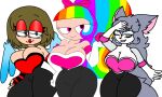  3_girls breasts chaos_emerald furry looking_at_viewer miyuki rainbow_kitty101 rose_(rainbowkitty101) rouge_the_bat_(cosplay) sexy thick_thighs 